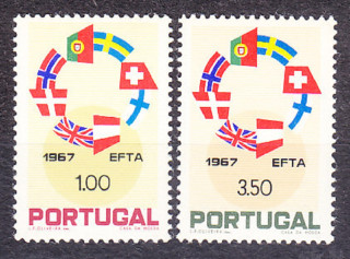 PORTUGALSKO 1967, Michel 1043-1044, ** čisté. EFTA - ODSTRÁNENIE COLNÝCH BARIÉR.