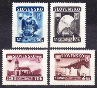 SLOVENSKÝ ŠTÁT 1943, Synek 90-93, ** čistá séria. ŽELEZNIČNÉ.