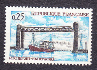 FRANCÚZSKO 1968, Michel 1631, ** čistá séria. ZDVÍHACÍ MOST V ROCHEFORTE, LOĎ.