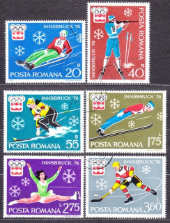 RUMUNSKO 1976, Michel 3312-3317, razená séria. ZOH V INNSBRUCKU.
