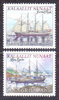 GRÓNSKO 1998, Michel 327-328, ** čistá séria. LODE - PARNÍK S PLACHTAMI.