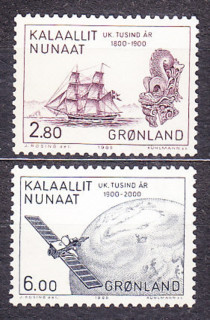 GRÓNSKO 1985, Michel 157-158, ** čistá séria. ZEM, PLACHETNICA, SATELIT.