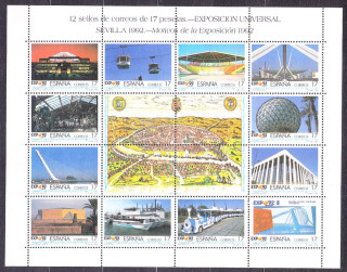 ŠPANIELSKO 1992, Michel 3036-3059, ** čistá séria v dvoch tlačových listoch. SVETOVÁ VÝSTAVA EXPO V SEVILLE.