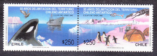 CHILE 1990, Michel 1401-1402, ** čistá séria v páske. VÝSKUM ANTARKTÍDY.