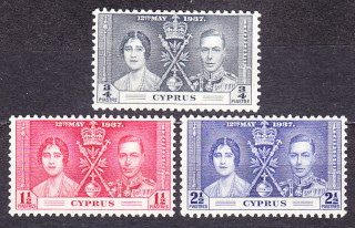 CYPRUS 1937, Michel 104-106, ** čistá séria. KOLÓNIE. KRÁĽ GEORGE VI. - KORUNOVÁCIA.