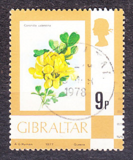 GIBRALTAR 1977, Michel 356, razená. KOLÓNIE. KRÁĽOVNÁ ALŽBETA II. - KVETY.