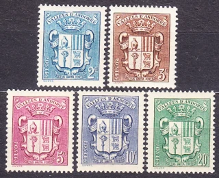 ANDORRA - FRANCÚZSKA POŠTA 1936, Michel 50-53, 55, **/* čisté. ERBY.