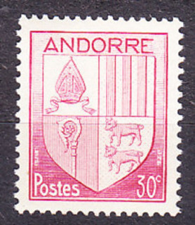 ANDORRA - FRANCÚZSKA POŠTA 1944, Michel 96, ** čistá. ERB.