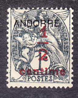 ANDORRA - FRANCÚZSKA POŠTA 1931, Michel 1, * čistá. ALEGÓRIA - PRETLAČ NA FRANCÚZSKEJ ZNÁMKE.