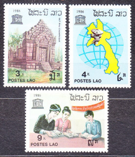 LAOS 1986, Michel 962-964, ** čistá séria. UNESCO.