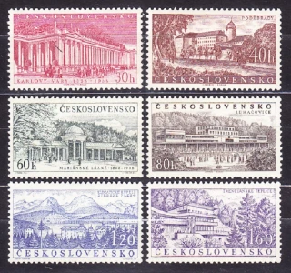 ČSSR 1958, Pofis 1003-1008, ** čistá séria. ČESKOSLOVENSKÉ KÚPELE.