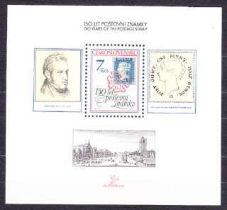 ČSSR 1990, Pofis A2940, ** čistý hárček. 150 ROKOV POŠTOVEJ ZNÁMKY, ROWLAND HILL.
