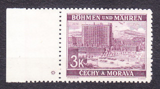 PROTEKTORÁT 1939, Pofis 36, ** čistá s ľavým kupónom ( * ). KRAJINY, HRADY, MESTÁ - ZLÍN.