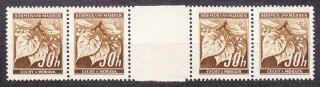 PROTEKTORÁT 1939, Pofis 25, ** čisté 4-známkové medziaršie. LIPOVÉ LISTY.