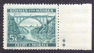 PROTEKTORÁT 1939, Pofis 45, ** čistá s pravým kupónom ( ** ). KRAJINY, HRADY, MESTÁ - BECHYNĚ.