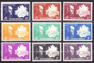 MARTINIQUE 1945, Michel 207-208, 210-211, 213-215, 217, 223, **/* čisté. KOLÓNIE. POLITIK V. SCHOELCHER.