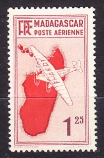 MADAGASCAR 1935, Michel 215, * čistá. KOLÓNIE. LETECKÉ - MAPA OSTROVA.