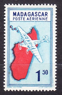 MADAGASCAR 1942, Michel 318, ** čistá. KOLÓNIE. LETECKÉ - MAPA OSTROVA.