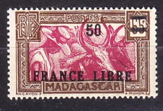 MADAGASCAR 1943, Michel 286, ** čistá. KOLÓNIE. PRETLAČ FRANCE LIBRE.