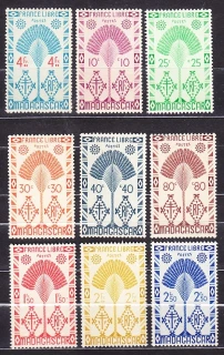 MADAGASCAR 1943, Michel 351-355, 357-360, ** čisté. KOLÓNIE. PÚTNICKA PALMA.