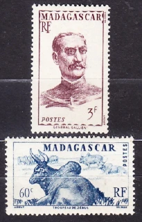 MADAGASCAR 1946, Michel 391, 397, * čisté. KOLÓNIE. DOBYTOK, GENERÁL GALLIENI.