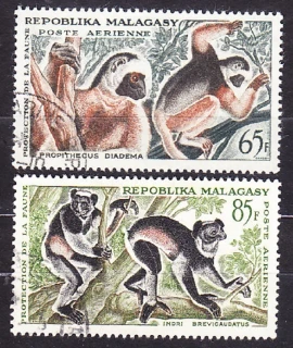 MADAGASCAR 1961, Michel 470-471, razené. OPICE.
