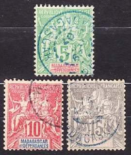 MADAGASCAR 1900, Michel 43-45, razené. KOLÓNIE. ALEGÓRIA.