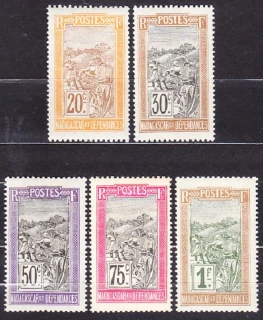 MADAGASCAR 1908, Michel 80, 82, 86-88, * čisté. KOLÓNIE. PLANTÁŽ.