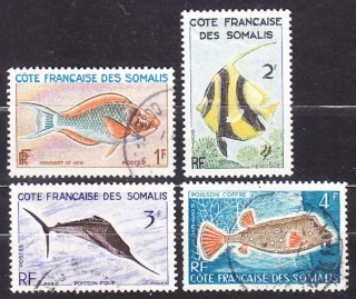FRANCÚZSKE SOMÁLSKO 1959, Michel 320-323, razené. KOLÓNIE. RYBY.