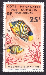 FRANCÚZSKE SOMÁLSKO 1966, Michel 378, razená. KOLÓNIE. RYBY.