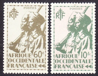 FRANCÚZSKA ZÁPADNÁ AFRIKA 1945, Michel 8, 20, ** čisté. KOLÓNIE. VOJENSKÉ.