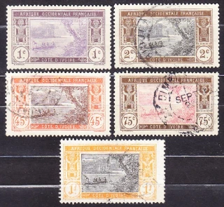 POBREŽIE SLONOVINY 1913, Michel 41-42, 52, 54-55, razené. KOLÓNIE. KRAJINY - LAGÚNA, ČLN.