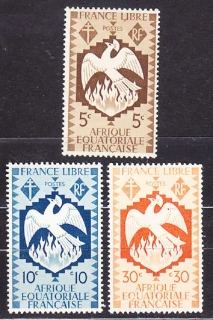FRANCÚZSKA ROVNÍKOVÁ AFRIKA 1941, Michel 163-164, 166, * čisté. KOLÓNIE. VTÁK FÉNIX.