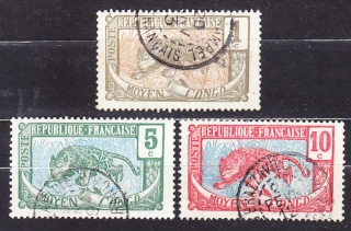 STREDNÉ KONGO 1907, Michel 1, 4-5, razené. KOLÓNIE. LEOPARD.