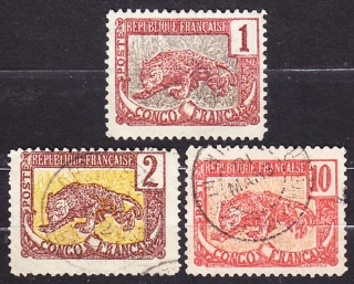 FRANCÚZSKE KONGO 1900, Michel 30-31, 34, razené. KOLÓNIE. PANTER.