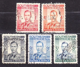 SOUTHERN RHODESIA 1937, Michel 43, 45-46, 48, 54, razené. KOLÓNIE. KRÁĽ GEORGE VI. V UNIFORME.