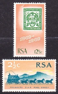 JUŽNÁ AFRIKA 1969, Michel 384-385, ** čistá séria. VÝSTAVA ZNÁMOK, POŠTOVÝ DOSTAVNÍK.