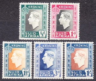 JUŽNÁ AFRIKA 1937, Michel 110, 112, 114, 116, 118, ** čisté. KOLÓNIE. KRÁĽ GEORGE VI. - KORUNOVÁCIA.