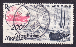ST. PIERRE ET MIQUELON 1947, Michel 370, razená. KOLÓNIE. LIETADLO, PLACHETNICA.