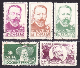 FRANCÚZSKA INDOČÍNA 1944, Michel 321-322, 326, 328-329, razené. KOLÓNIE. GUVERNÉRI.