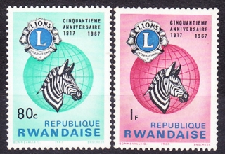 RWANDA 1967, Michel 244-245, * čisté. LIONS KLUB, ZEBRA.