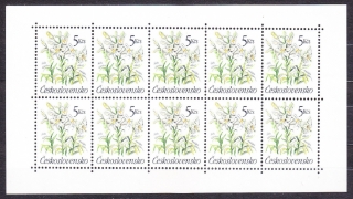 ČSSR 1990, Pofis PL2933 ( 10-blok ), ** čistý tlačový list. ZÁHRADNÉ KVETY.