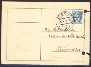 SLOVENSKÝ ŠTÁT 1939, poštový lístok. Neidentifiikovaná firma - VRBOVÉ.