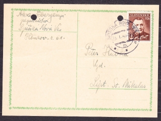 SLOVENSKÝ ŠTÁT 1943, poštový lístok. PAPIERNICTVO A. EBERGÉNYI - SPIŠSKÁ NOVÁ VES.
