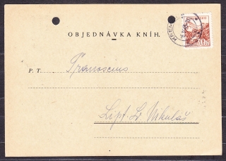 SLOVENSKÝ ŠTÁT 1943, poštový lístok. KNÍHKUPECTVO A PAPIERNICTVO, VDOVA IDA PAXNEROVÁ - KREMNICA.