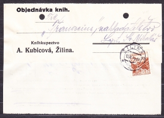 SLOVENSKÝ ŠTÁT 1944, poštový lístok. KNÍHKUPECTVO, A. KUBICOVÁ - ŽILINA.