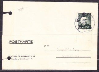 SLOVENSKÝ ŠTÁT 1940, poštový lístok. VACUUM OIL COMPANY A. G. - BRATISLAVA.
