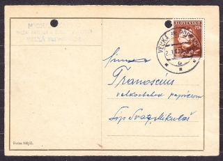 SLOVENSKÝ ŠTÁT 1942, poštový lístok. OBCHOD S PAPIEROM AŠKOLSKÝMI POTREBAMI, MICHAL MARKO - VEĽKÁ PRI POPRADE.