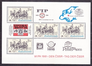 ČSSR 1981, Pofis A2489, ** čistý hárček. DOSTAVNÍK, VÝSTAVA ZNÁMOK WIPA 1981.