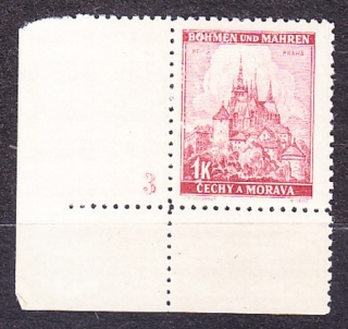 PROTEKTORÁT 1939, Pofis 31, nepoužitá s DČ 3. KRAJINY, HRADY A MESTÁ.